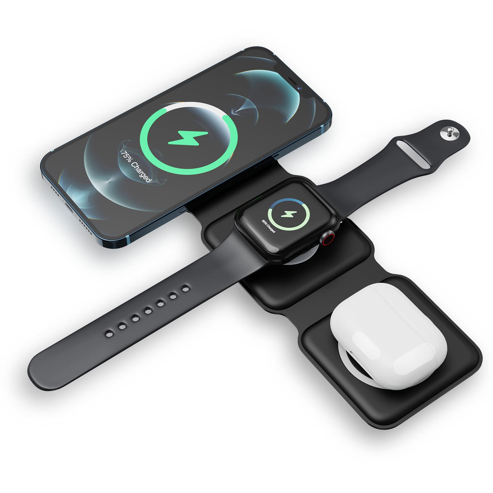 BrifitNewest 3 in 1 Wireless Charging Station, Foldable 15W Fast-Charging Wireless Charger Magnetic Wireless Charger Stand with Night Light