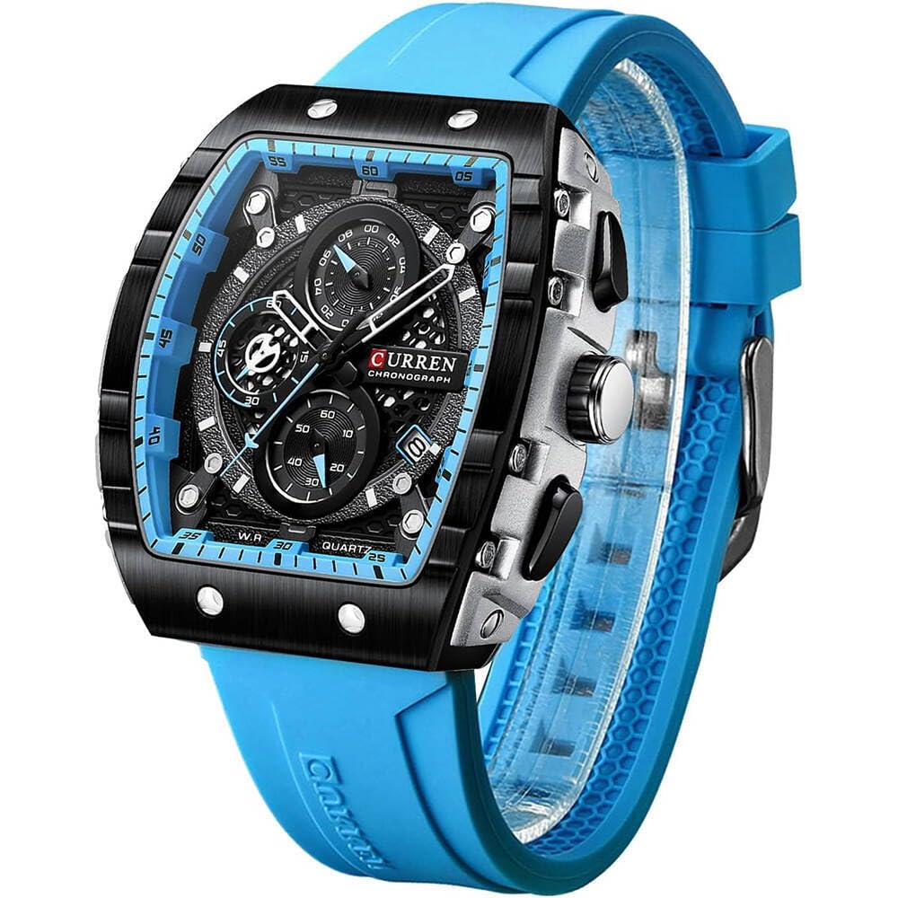 Orologio sportivo da uomo, cronografo, impermeabile, militare, per uomo, analogico, al quarzo, con visualizzazione della data, cinturino in silicone, orologio da esterno