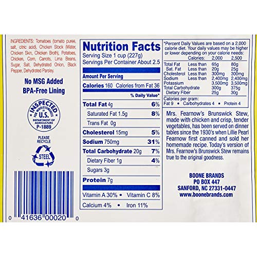 Mrs Fearnow's Delicious Brunswick Stew With Chicken - 12 / 20 Oz Cans #TOP2