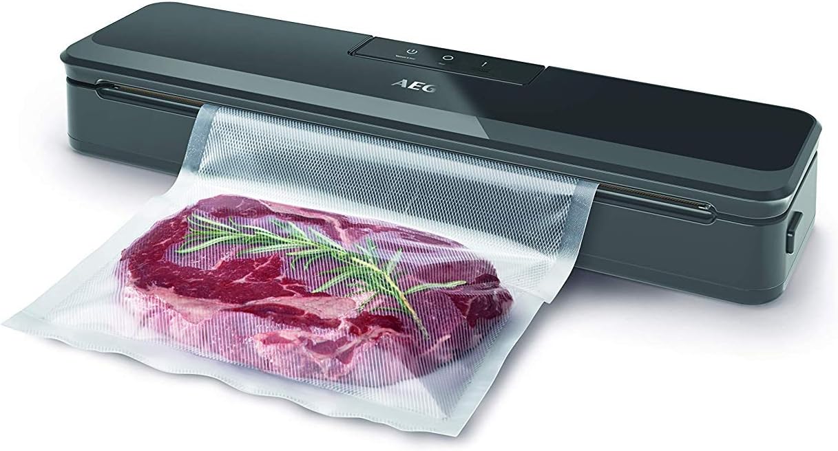 VS4-1-4AG Vacuum Sealer (Fast and Strong Food Sealing, Pulse Function, No Bubbles, Slim Design, Quiet, Includes 10 Bags - 30cm Long, BPA Grey)