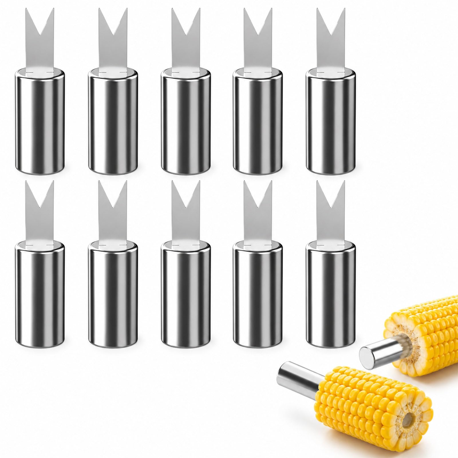 Livawnd 10 Pcs Stainless Steel Corn Cob Holders, V-Shaped Corn On The Cob Forks, Heat-Resistant BBQ Skewers for Home, Parties, Picnics & Camping