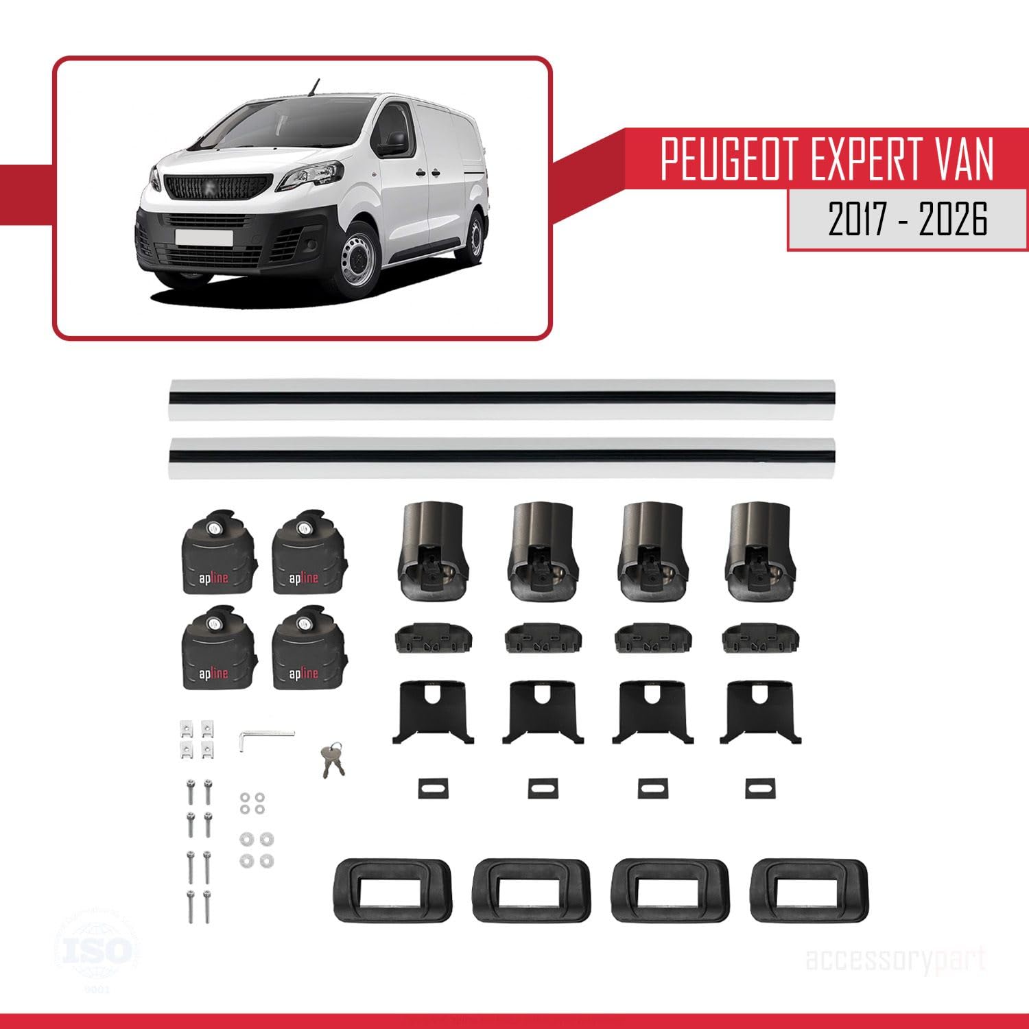 Compatible avec Peugeot Expert Van (K0) 2017-2026 ACE-3 Modèle Barres de Toit Railing Porte-Bagages de Voiture Aluminium Gris 2 Barres