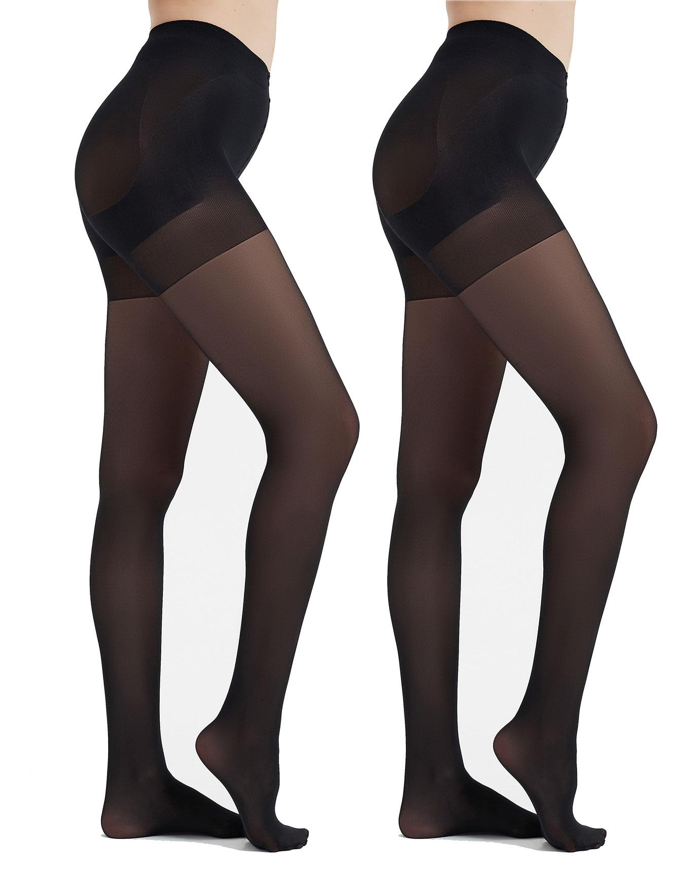 citystl 2 pairs black tights for women - 40d control top pantyhose - sculpt silhouette, flattening tummy and lifting booty