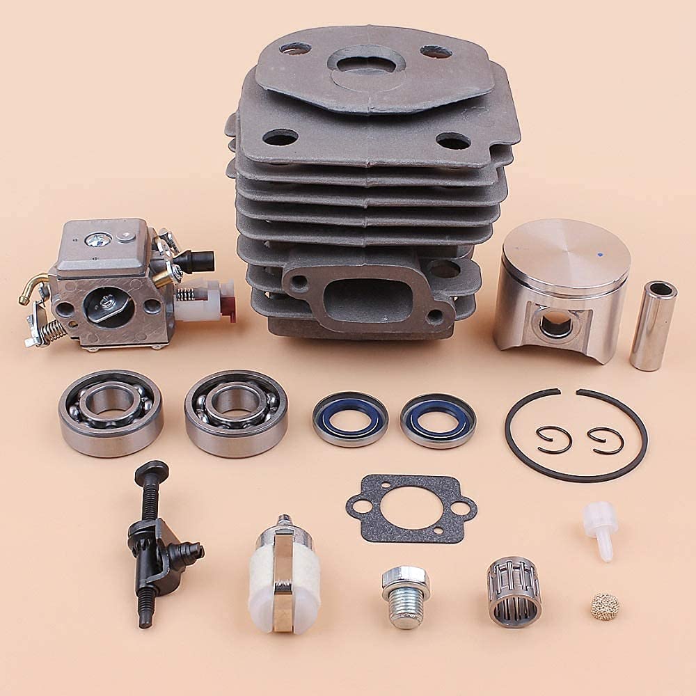 47mm Cilindro Pistone Cuscinetto Carburatore Tendicatena Sfiato Serbatoio Compatibile con Husqvarna 357 XP 357XP 359 Parti di Ricambio Motosega