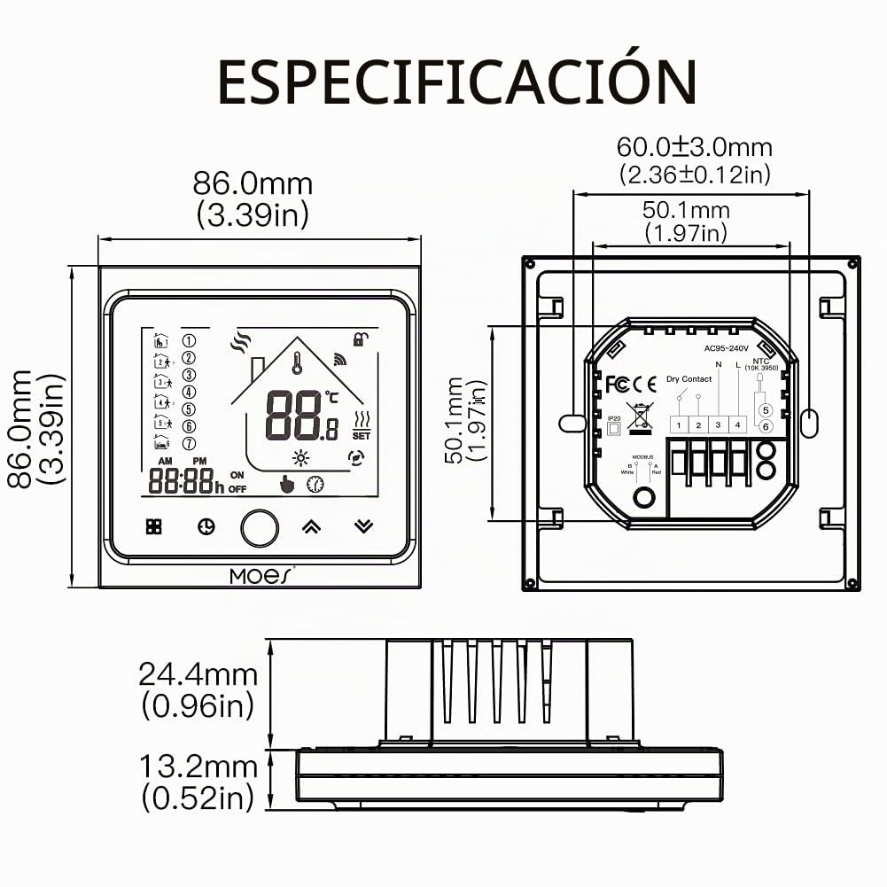 MOES Termostato ZigBee, caldera de agua inalámbrica inteligente, calefacción por suelo radiante, 5A, aplicación Smart Life Tuya compatible con Alexa Google, requiere Tuya ZigBee Hub | Controlador de gas, control remoto aplicación Smart Life/Tuya, compatib