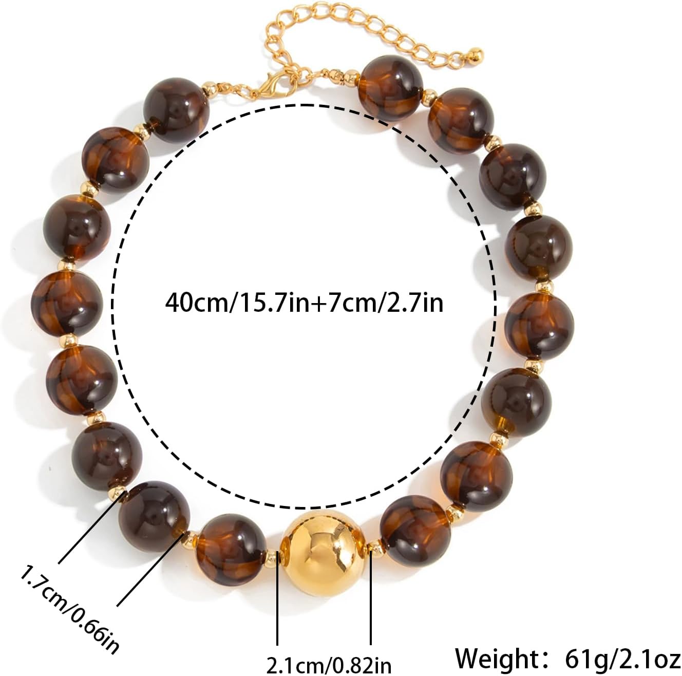Chunky Beaded Collar Necklaces for Women Two-Tone Large Oversized Round Resin Beads Necklace with Gold Accent Ball Trendy Statement Chokers Boho Summer Beach Jewelry