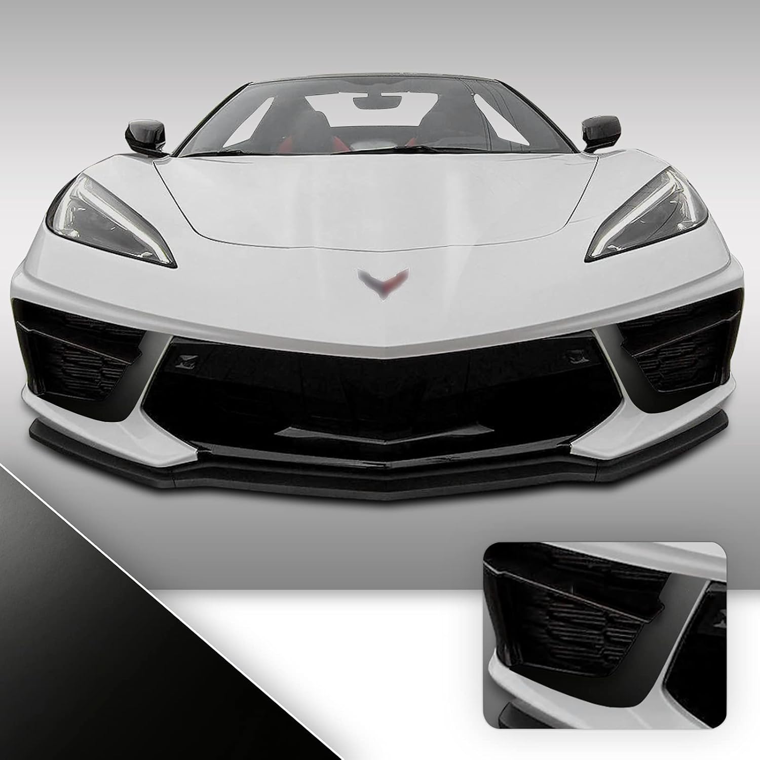 Front Bumper Air Intake Graphic Overlay Pre Cut Vinyl Decal Compatible with Chevrolet Corvette C8 2020 2021 - Metallic Matte Chrome Black