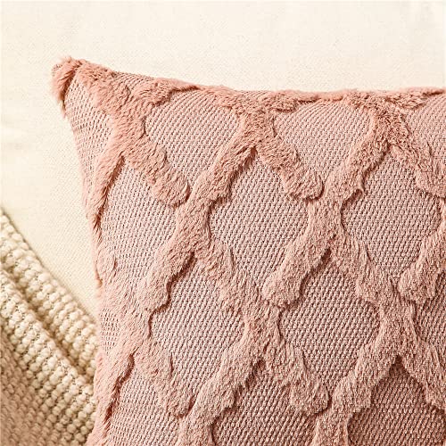 Bveed Pack Of 2 Soft Plush Short Faux Wool Velvet Decorative Throw Pillow Covers Luxury Square Pillowcases Boho Cushion Covers For Couch Sofa Bedroom (18"X18", Heather Pink) #TOP2