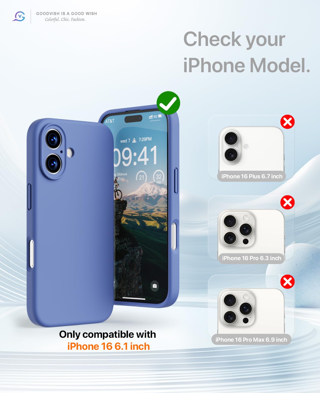 GOODVISH 3 in 1 Silicone Cover per iPhone 16 6.1", Custodia con 2 Pellicola Vetro Temperato [Protezione Fotocamera] 360° Protezione Anticaduta Case per Cellulare Antiurto Resistente, Blu