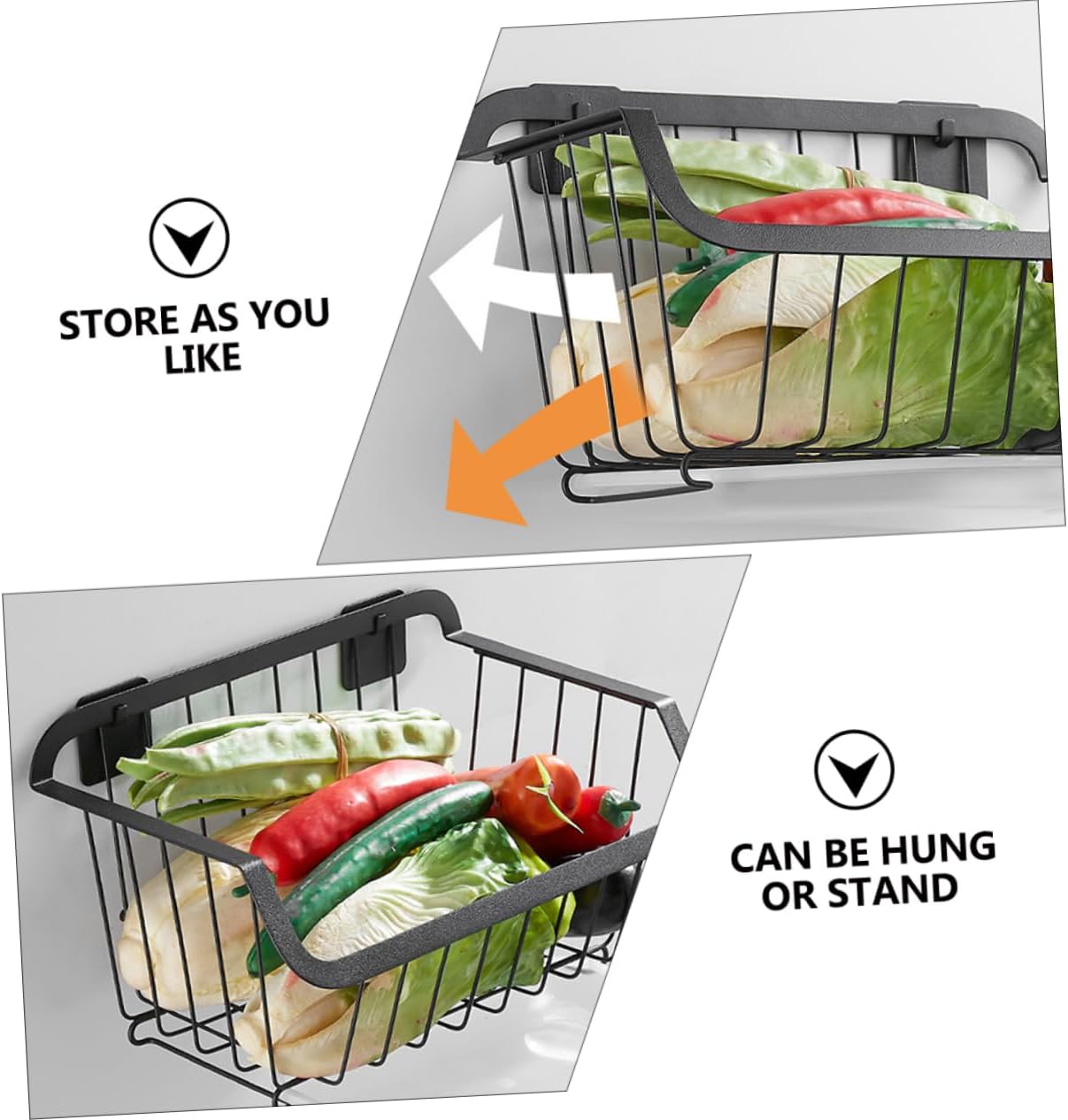 Wall Mounted Stainless Steel Storage Basket with Drain Pan Kitchen Organizer for Fruits and Vegetables Multi-functional Hanging Basket for Home Storage
