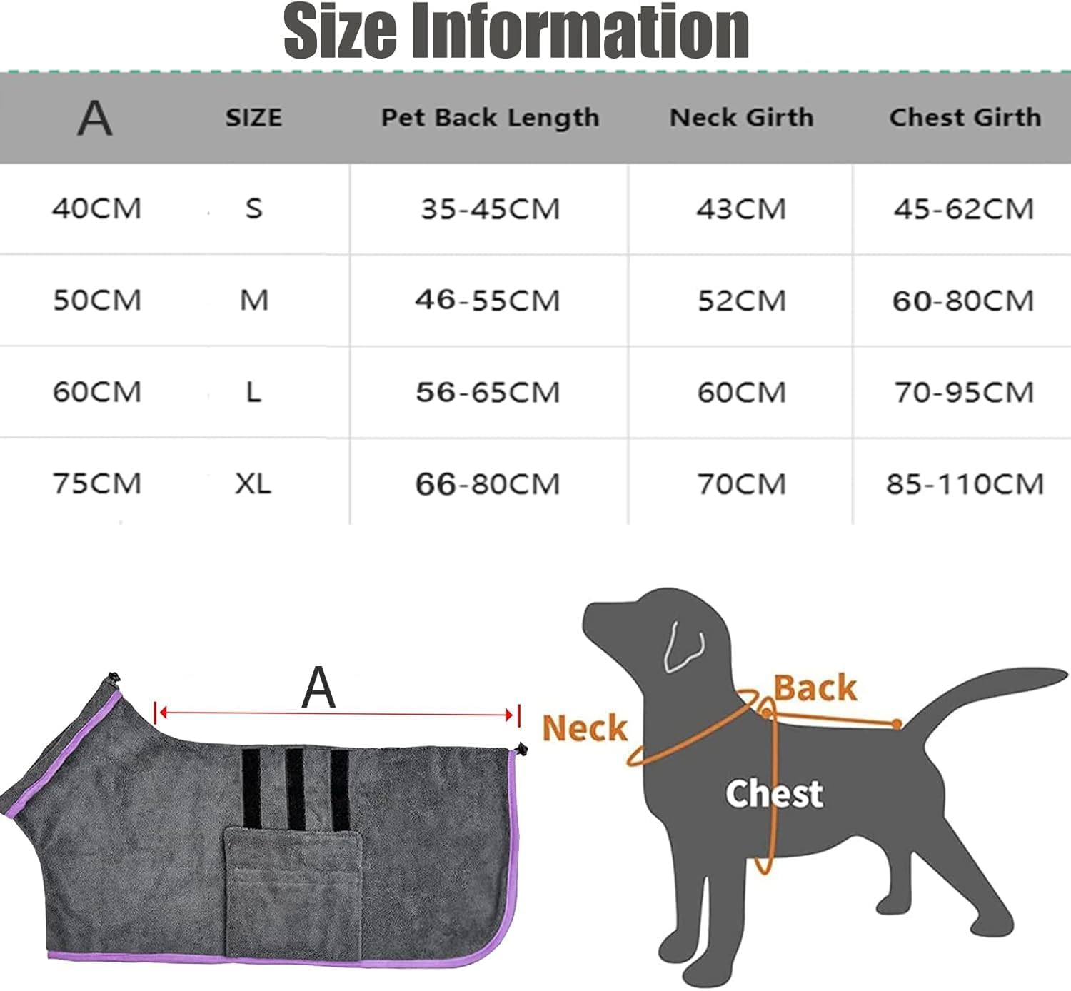 Peignoir pour Chien, Peignoir Chien Super Absorbante, Peignoir Chien élastique Réglable, Peignoir Bain Chien à Séchage Rapide pour Chiens de Taille Moyenne/Grande