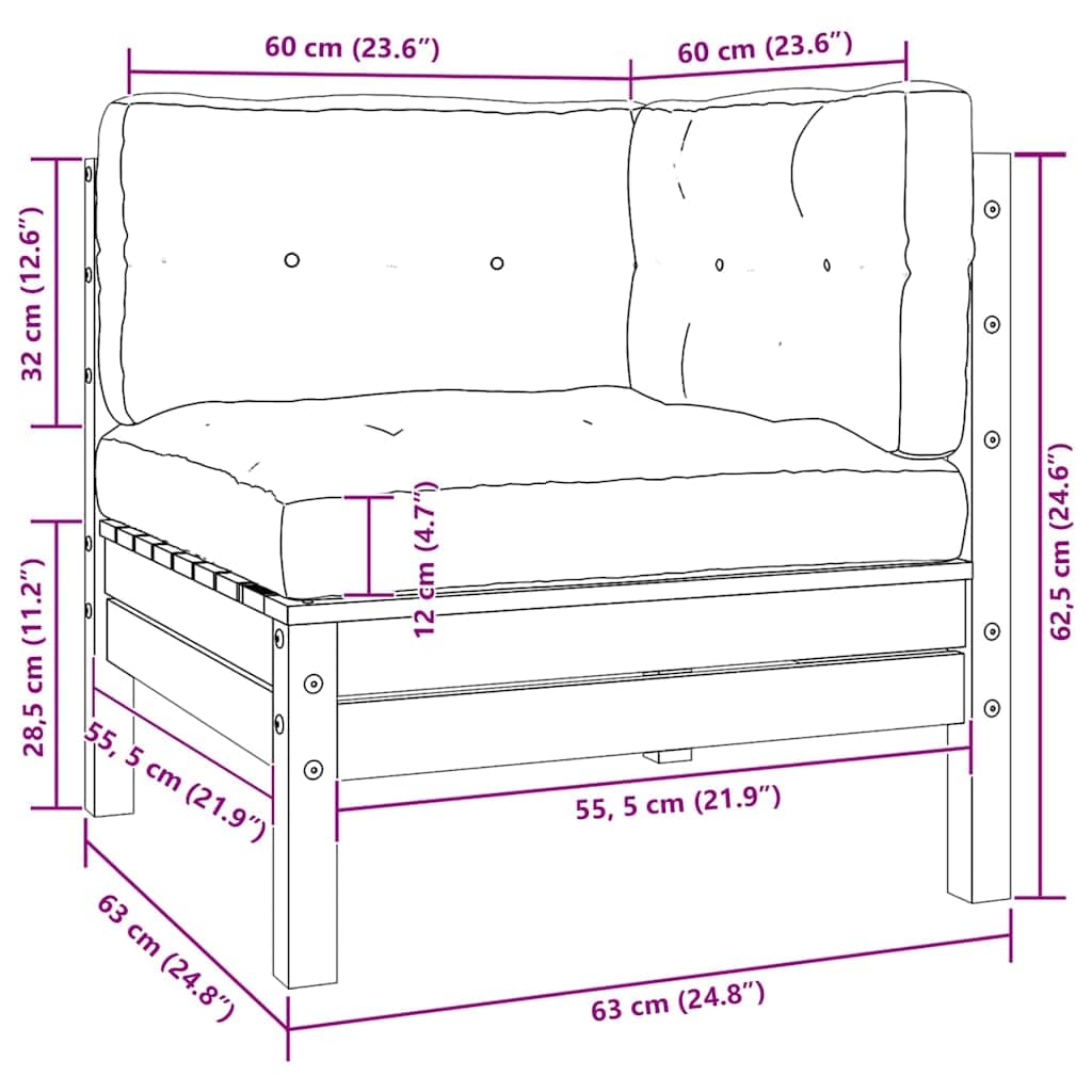 Sofá de jardín de 2 plazas en color blanco de madera maciza de pino con cojines, muebles modulares de terraza para jardín, sofá de exterior resistente y estable con flexible