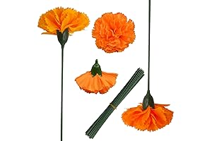 50 Pcs Artificial Marigold Flower Crown with Stems for Festival and Holiday Decorations