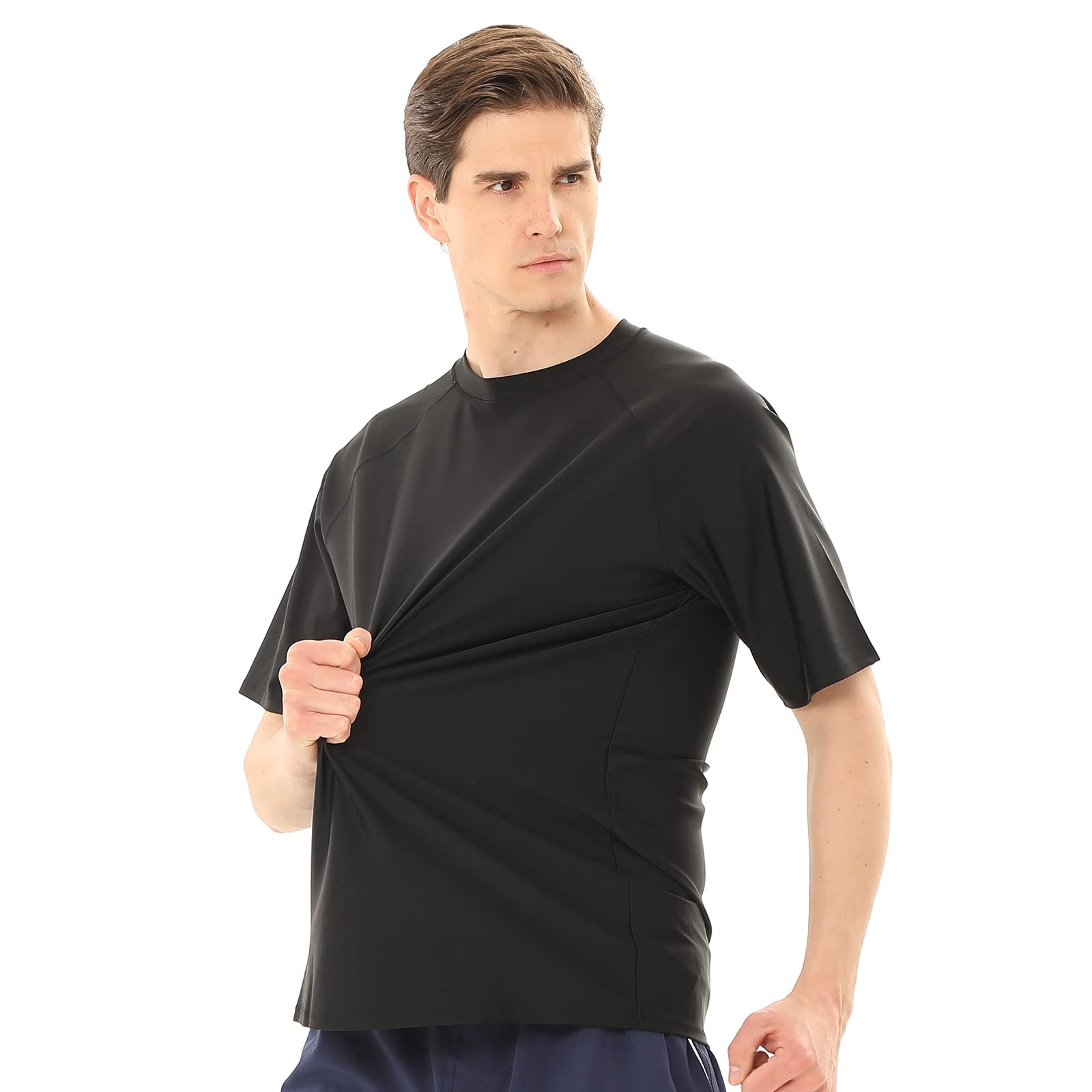 Tee Shirt Anti-UV Homme Rashguard à Manches Courtes UPF 50+ Maillot de Bain Hauts T-Shirt de Sport Séchage Rapide