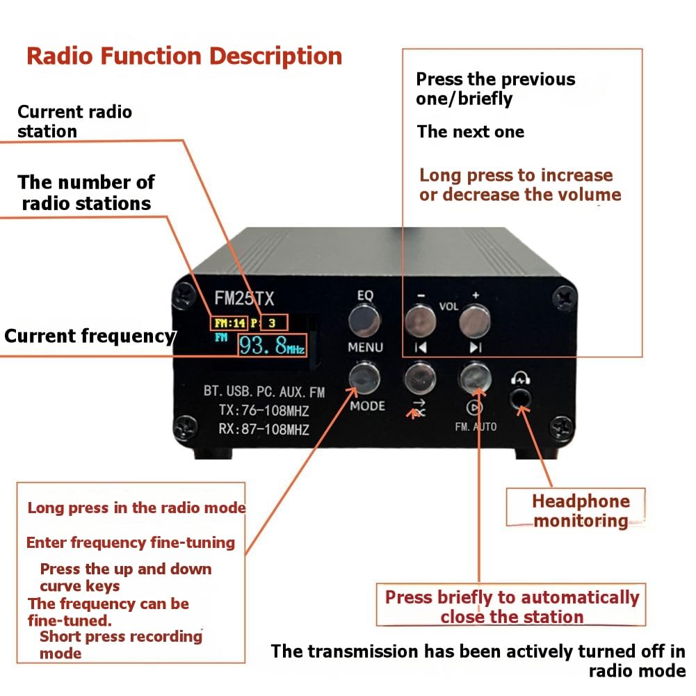 Émetteur FM FM25TX 2,5 W, Radio FM Stéréo, Lecture et Transmission Audio, Bluetooth MP3 sans
