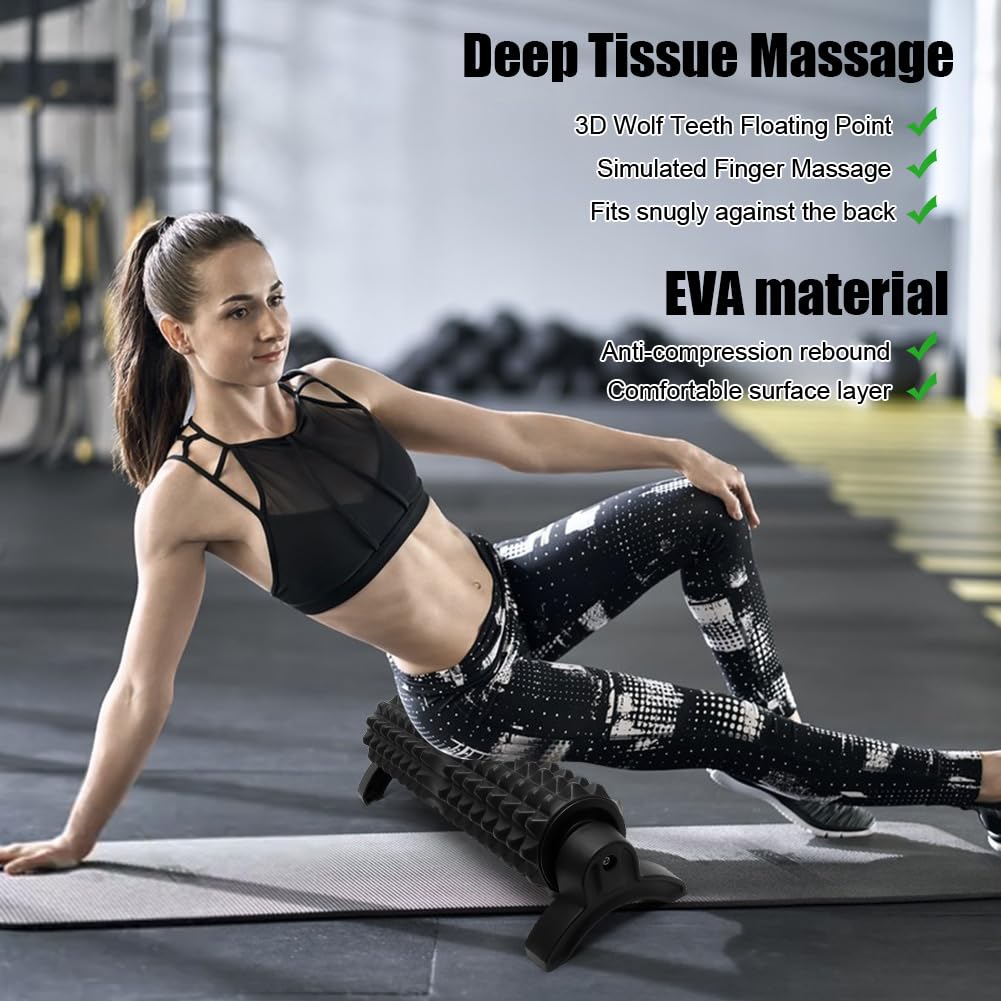 Rouleau de fascia avec texture 3D - 53 cm - Avec support - Pour dos et jambes - Dureté moyenne - Pour étirement du corps, récupération, entraînement et tissus profonds