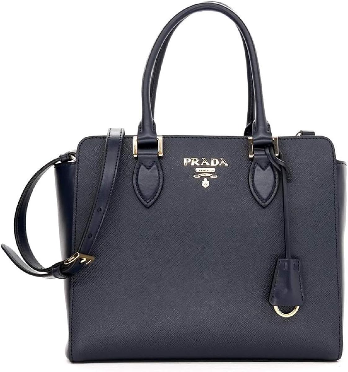Prada Women's Navy Blue Saffiano Lux Leather Handbag 1BA118 Handbags