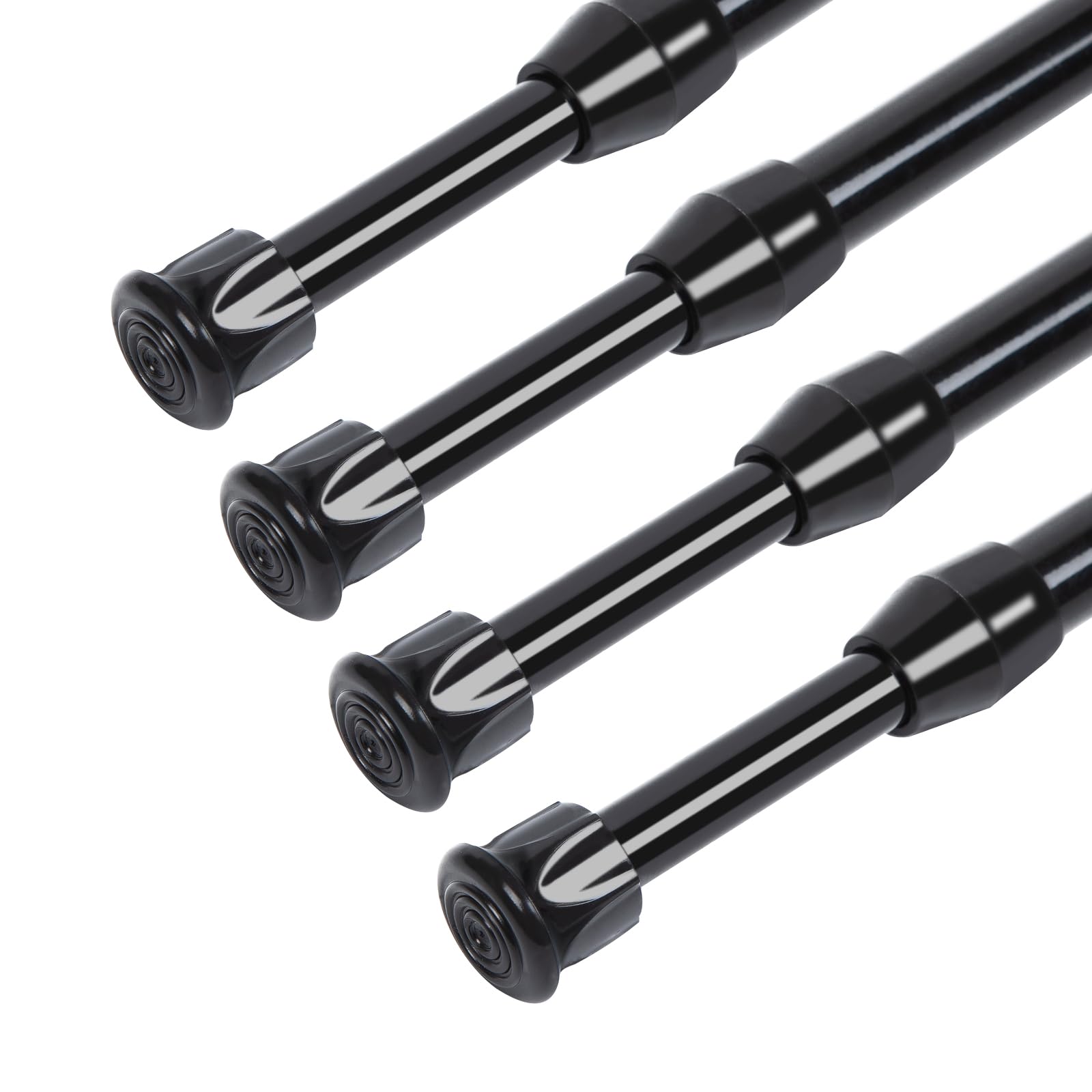 Spring Curtain Tension Rods, 4 Pack Cupboard Bars Curtain Rods No Drilling 16 to 28 Inches Adjustable Extension Rod for Bathroom Window Closet Wardrobe Bar DIY Projects (Black, 16-28 in-4 Pcs)