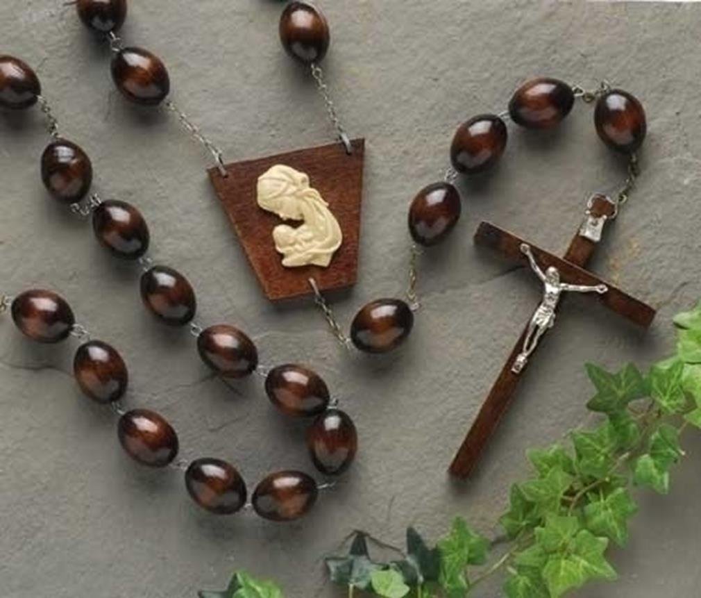 Roman 60-Inch Wood Wall Rosary – Brown Wooden Beads with Metal Crucifix – Handcrafted in Italy – Religious Home Décor and Devotional Gift
