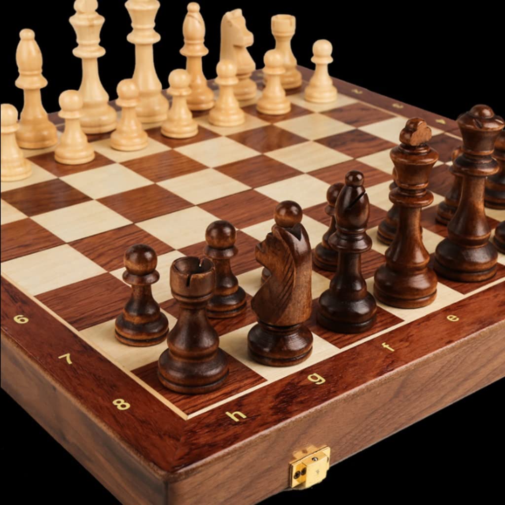 ZAW Schach Schach Massivholz Erwachsene High-End-Geschenkanzug, Klappaufbewahrungsbox-Schachbrett-Special for Schachspiel -2 Extra Queens Chess (Color : 39CM)