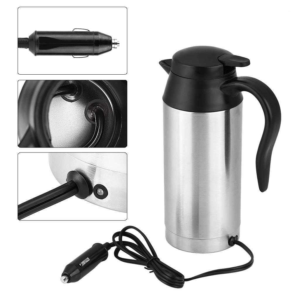 Bouilloire électrique 750 ml, 120 W, pour voiture, Car Van Truck, eau chaude, 12 V, bouilloire de voyage, acier inoxydable