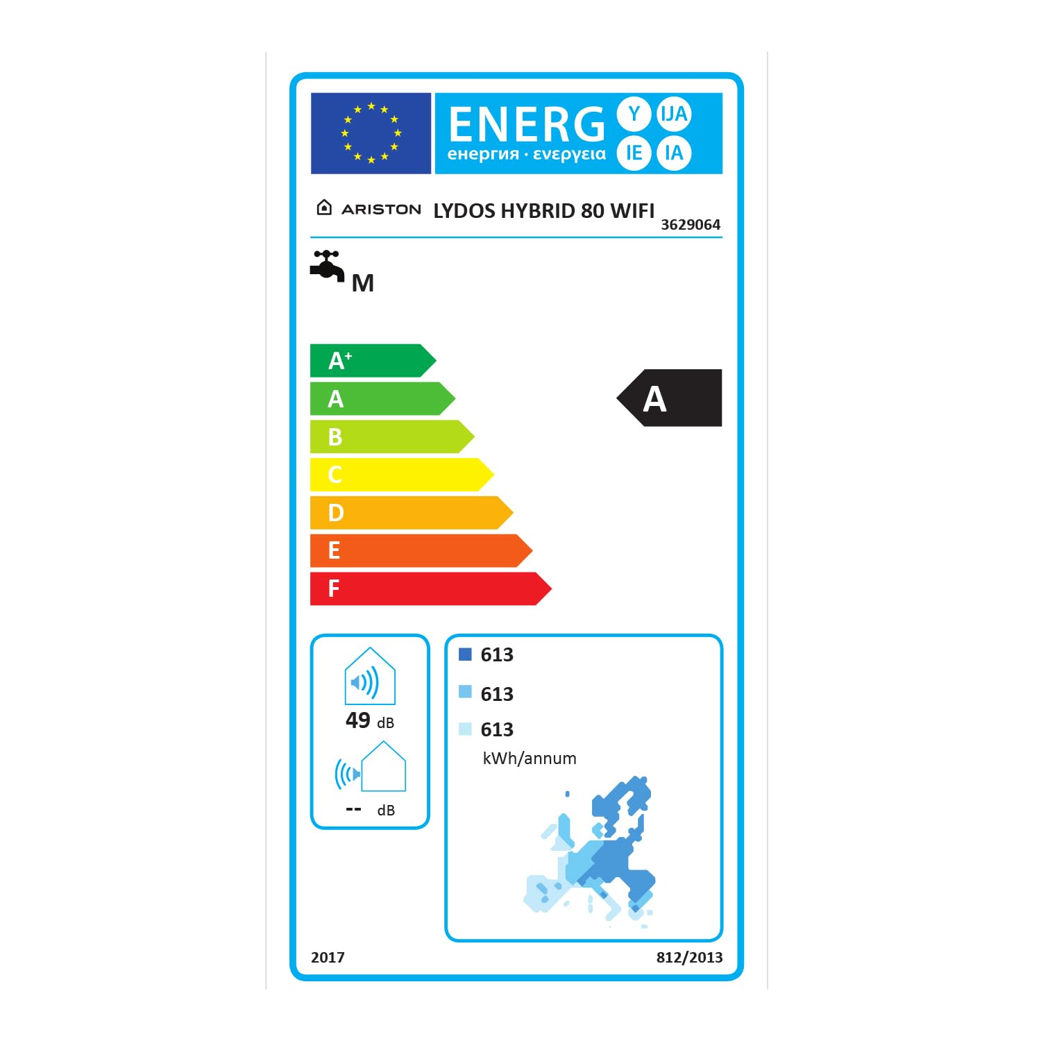 Ariston Lydos Hybrid-Wifi - Scaldabagno Elettrico 100 Litri Ibrido con Pompa di Calore, Verticale e Display LED ‎46,5x5,3x115,3 - Boiler Elettrico per Maggior Risparmio Classe A, Compatibile con Alexa