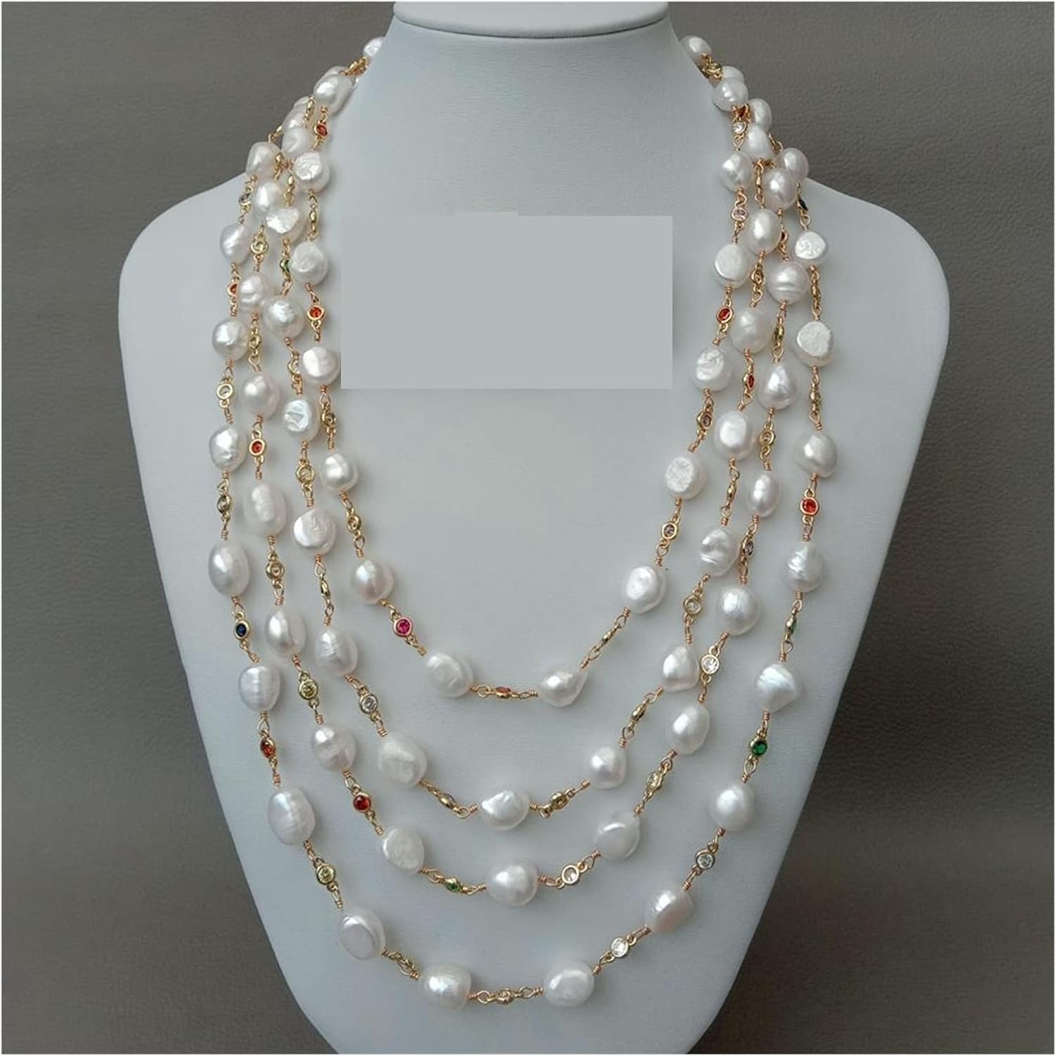 LAnGSHAW 18" 4 Strands Freshwater White Baroque Pearl Multi Color Necklace Handmade Party Wedding for Women
