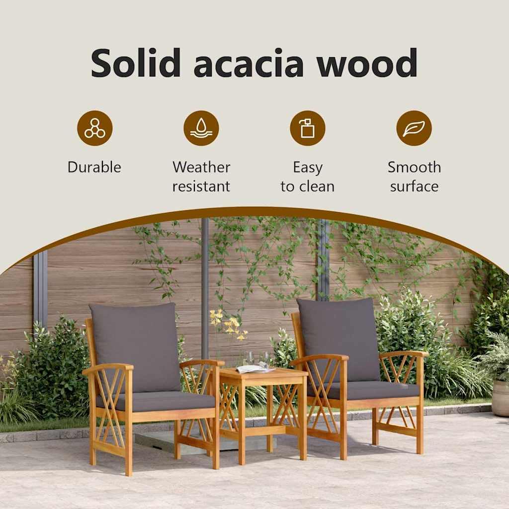 vidaXL Gartensofa-Set mit Kissen 3 pcs Öl-Natur Massivholz Akazie, Garten und Terrasse, modernes Outdoor Lounge-Set, wetterfestes Sofa, Akazienholz Möbel, schicke Terrassenmöbel