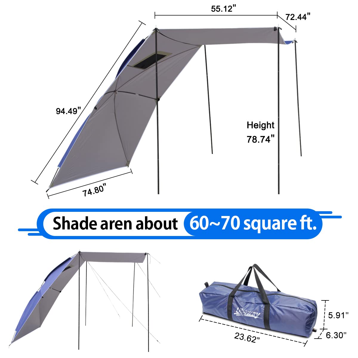 UBOWAY Tenda Parasole – tettoia Impermeabile Auto Camper rimorchio Tenda Tetto Superiore per Spiaggia, SUV, monovolume, berlina, Minivan, Campeggio, attività all'aperto