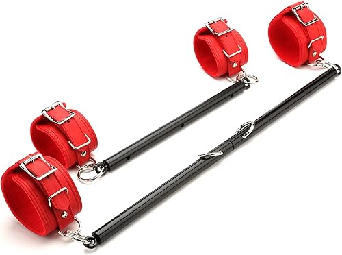 2 barras esparcidoras negras expandibles con 4 correas ajustables de piel roja, equipo de entrenamiento deportivo, equipo de acondicionamiento