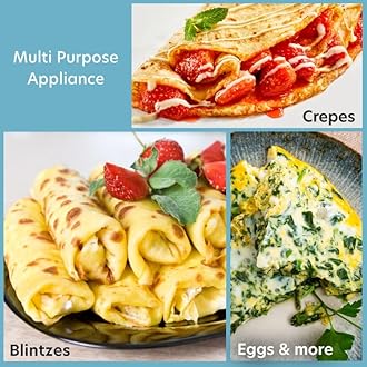12" Griddle & Crepe Maker, Non-Stick Electric Crepe Pan w Batter Spreader & Recipe Guide- Dual Use for Blintzes Eggs Pancakes, Portable, Adjustable Temperature Settings - Holiday Breakfast, Xmas Gift