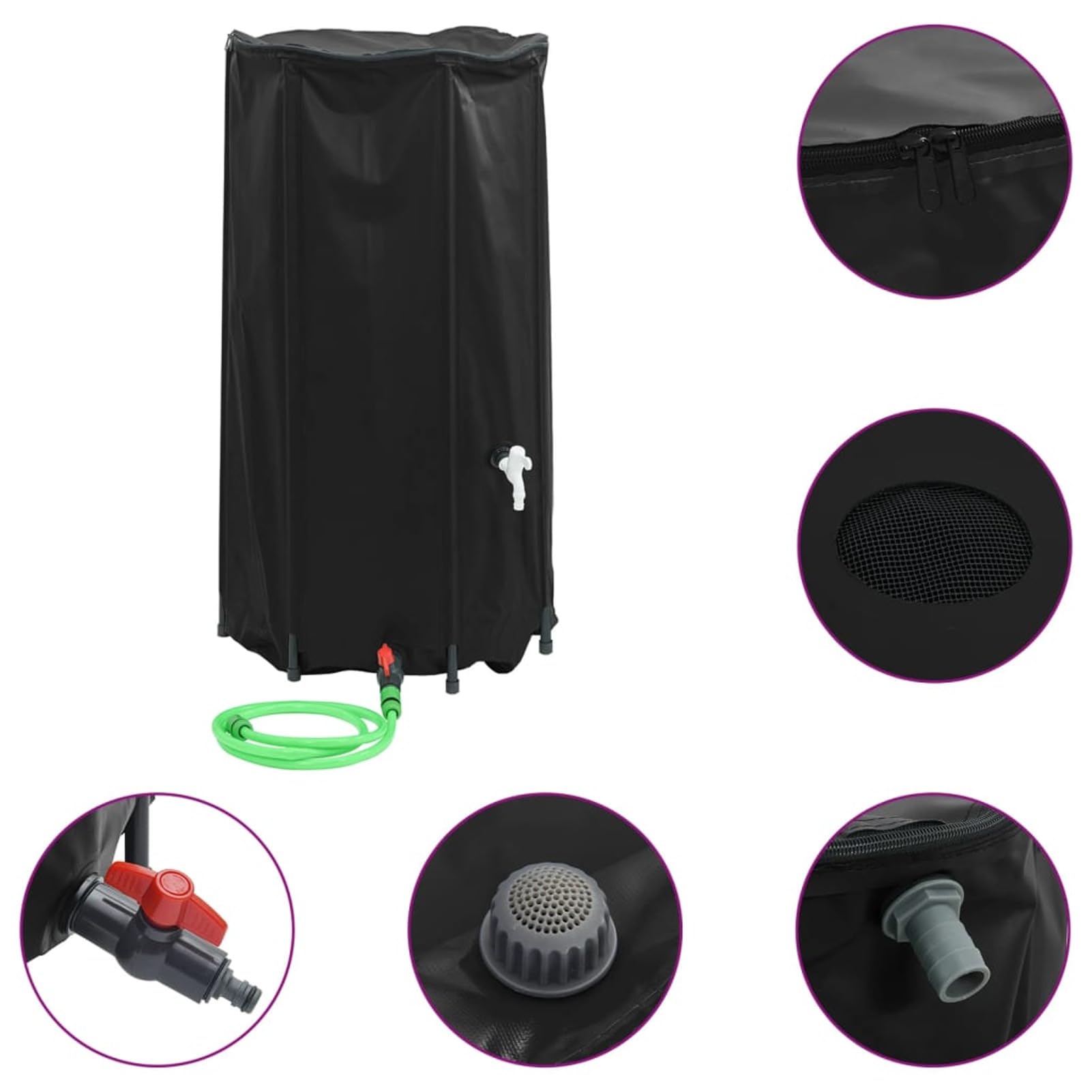 IKAYAA Deposito Agua Lluvia Plegable, Bidón con Grifo, Barril Plegable, Deposito Agua Camper, Fácil Montaje, Recolección Agua Lluvia - 100 litros Negro