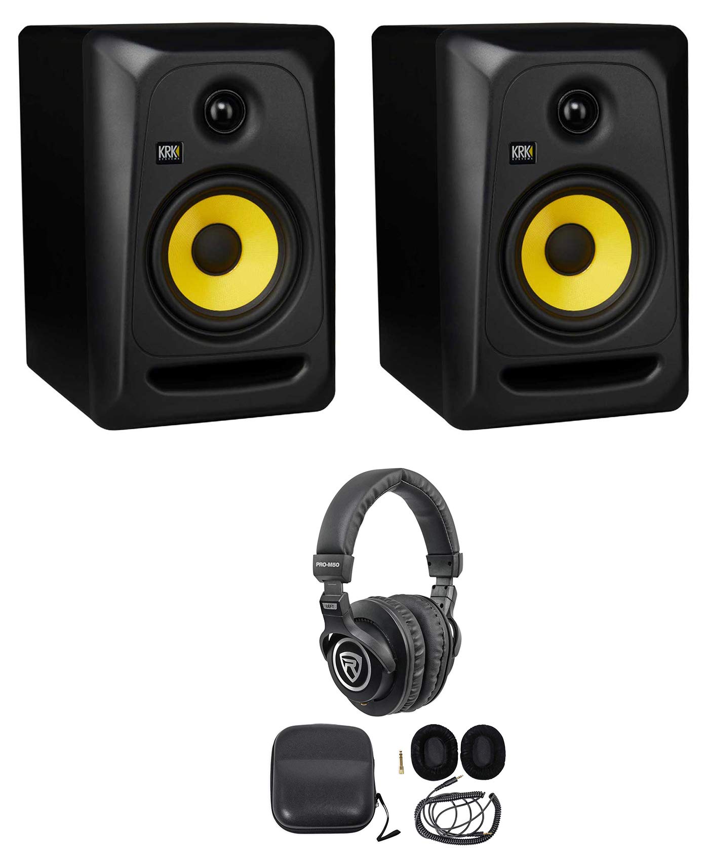 KRK CLASSIC 5 Studio Monitor 5" Nearfield Active Powered Bi-Amped 2-Way Speaker Bundle with RockvilI