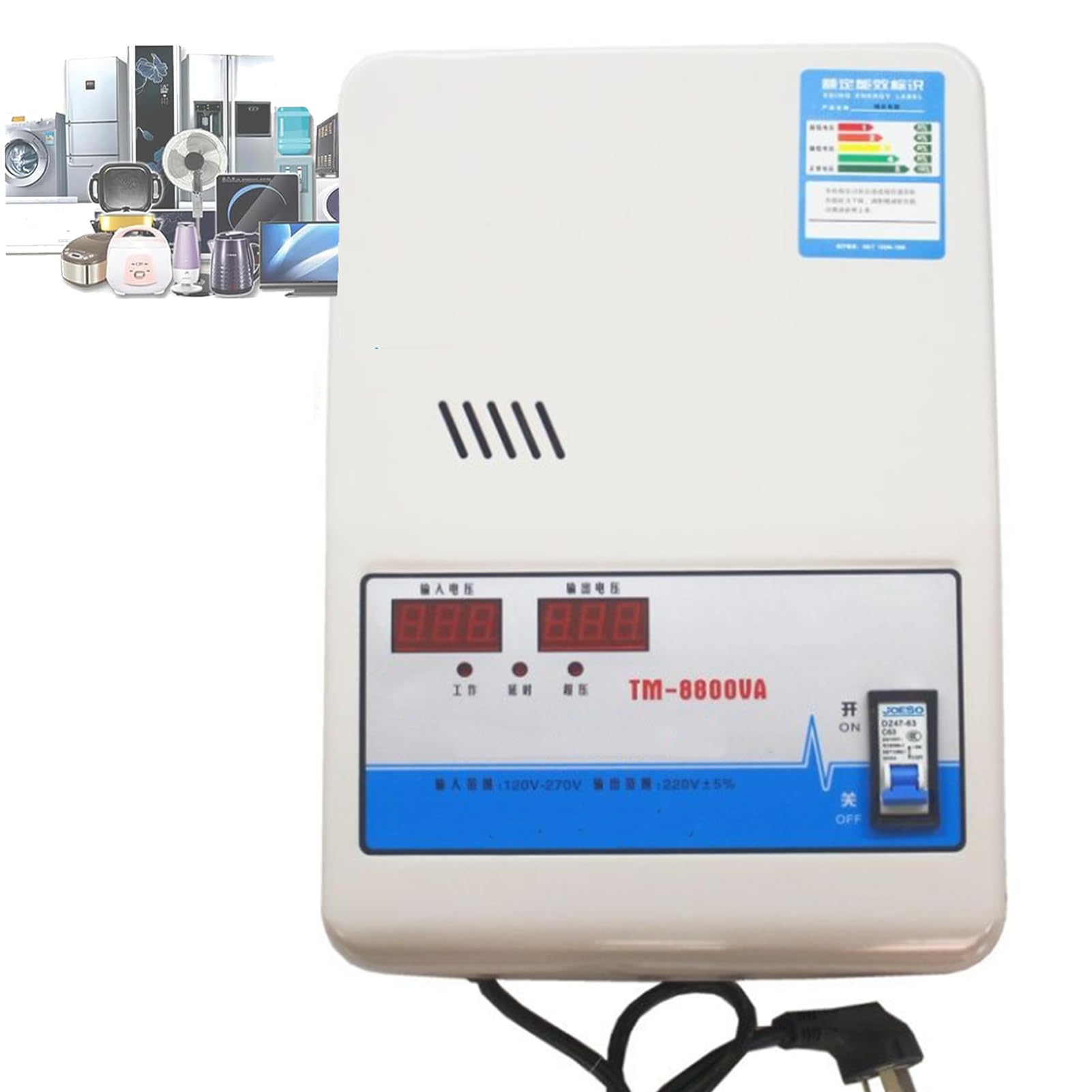 Stabilizzatore Tensione 220V 8800W/15000W/20000W/30000W per Uso Domestico e Ufficio - Regolatore CA con Protezione Integrata - Per TV, PC e Elettronica di Casa (8800W)
