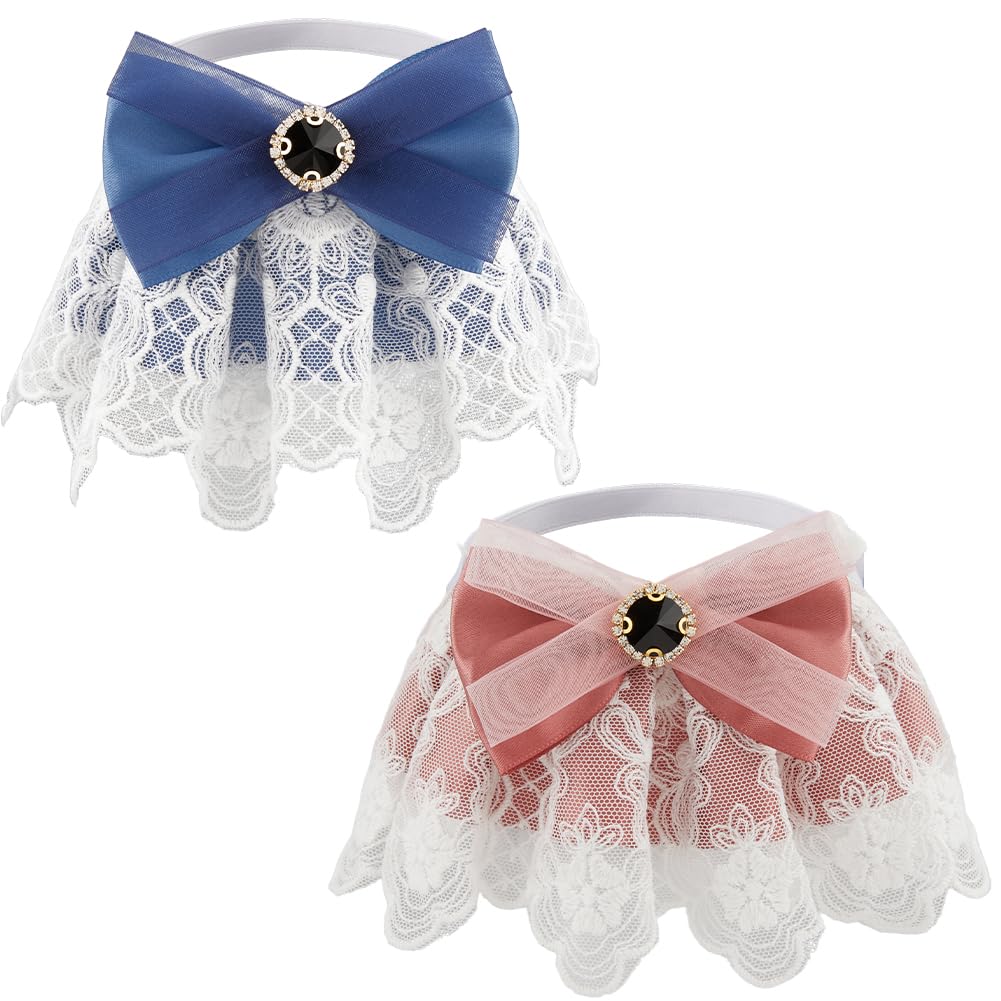 Collier pour chien et chat en dentelle bleue et rose avec bandana réglable