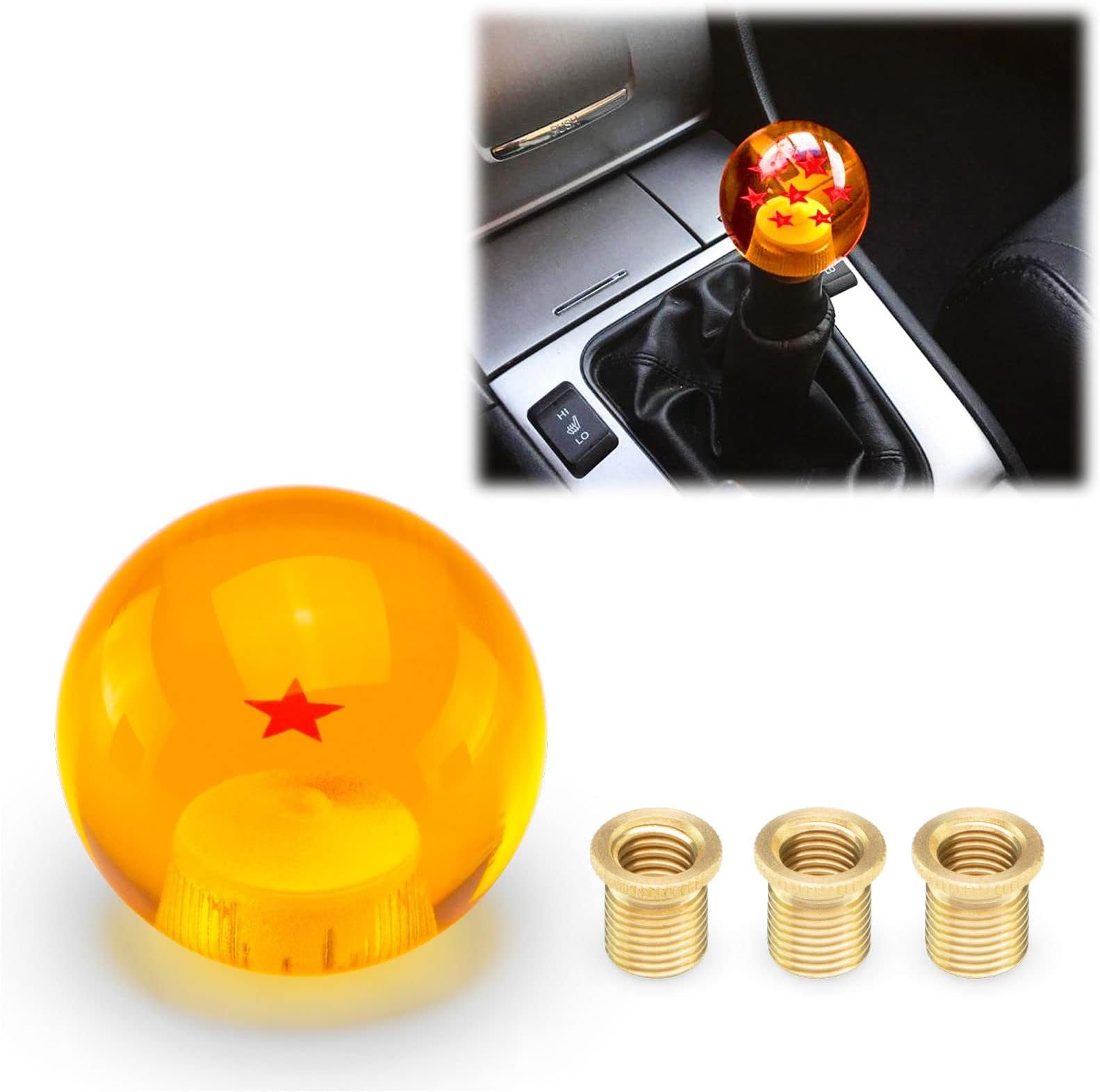 EZAUTO WRAP Orange 1 Star Universal Dragon Shifter Knob Ball 54mm Z with Adapters Will Fit Most Cars