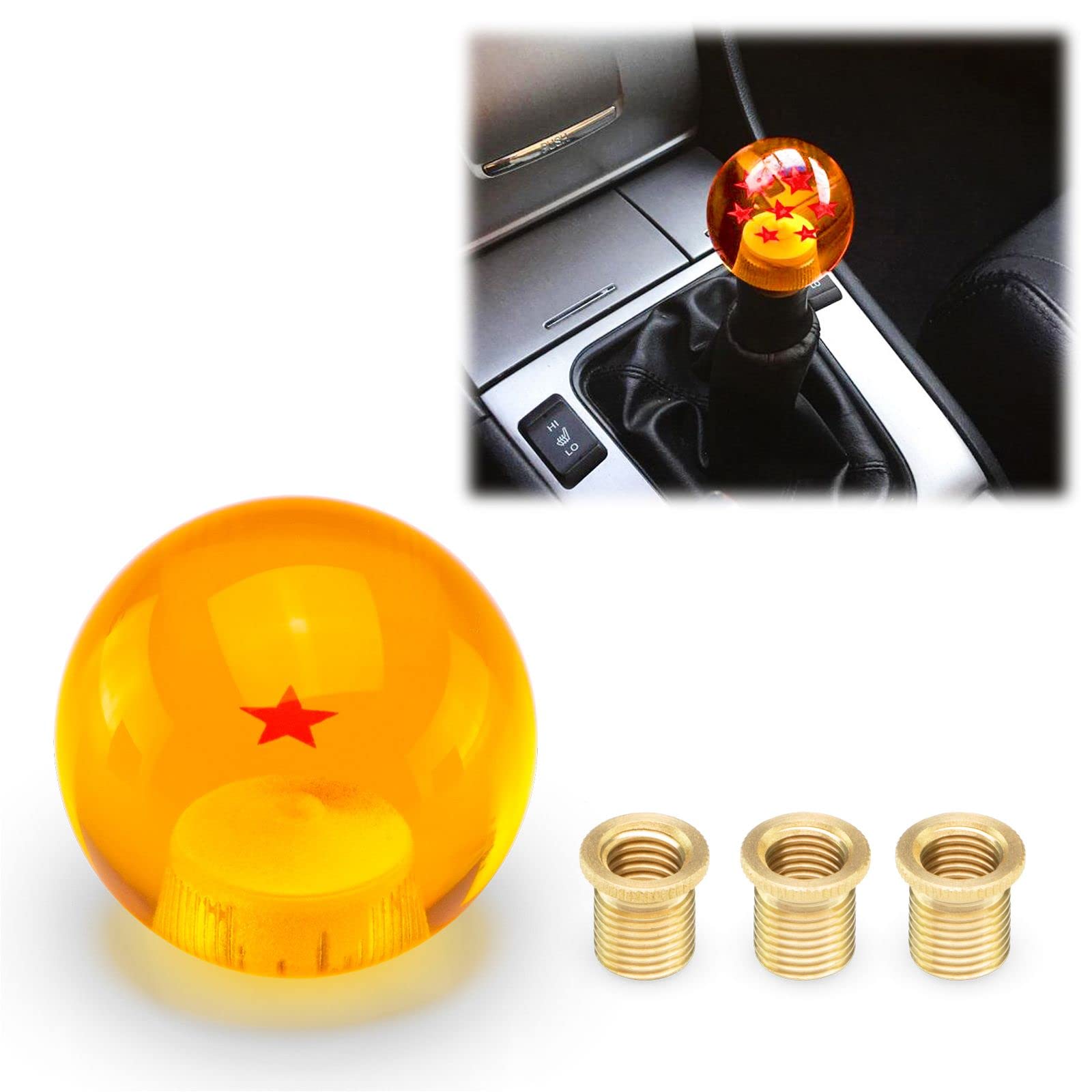 EZAUTO WRAP Orange 1 Star Universal Dragon Shifter Knob Ball 54mm Z with Adapters Will Fit Most Cars