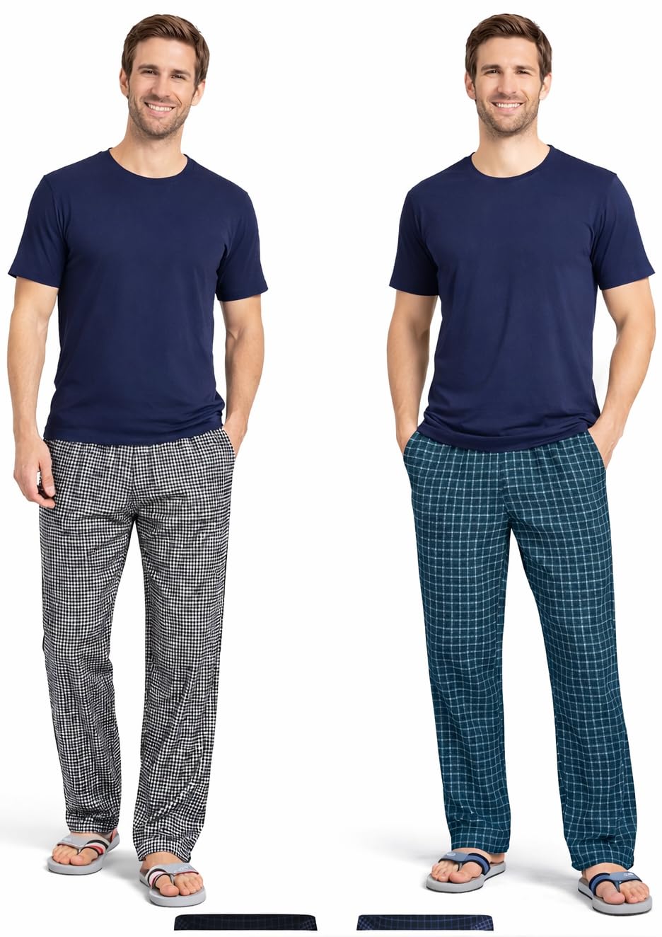 digital shopee Men's Premium Cotton Checkered Pajama Pants, Pack of 2, Multicolor Plaid Lounge Pants with Elastic Waistband-picture-33