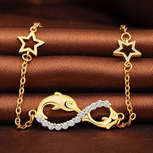 MicLee Woman's girl's Bracelet, 925 Sterling Silver bracelet, Dolphin and infinity symbol bracelet, with mini hollow star - Image 4