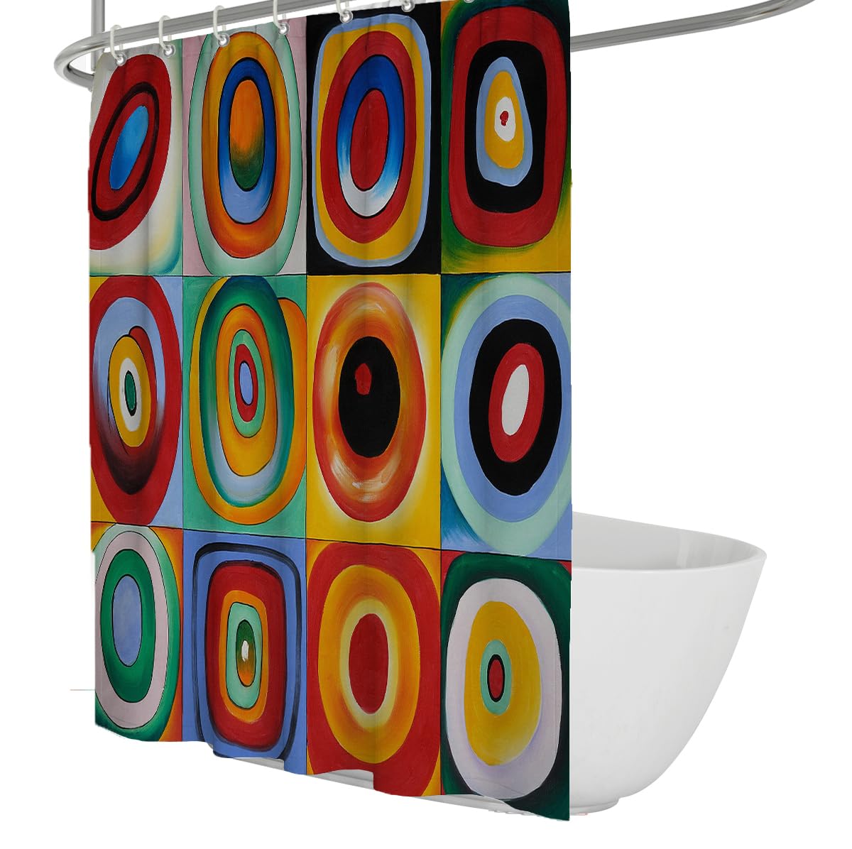 OLLIAR Home Waterproof Fabric Shower Curtain with Hooks 180x180 Colorful Concentric Circles Squares Pattern Bathroom Curtains Geometric Aesthetic Art Shower Curtains