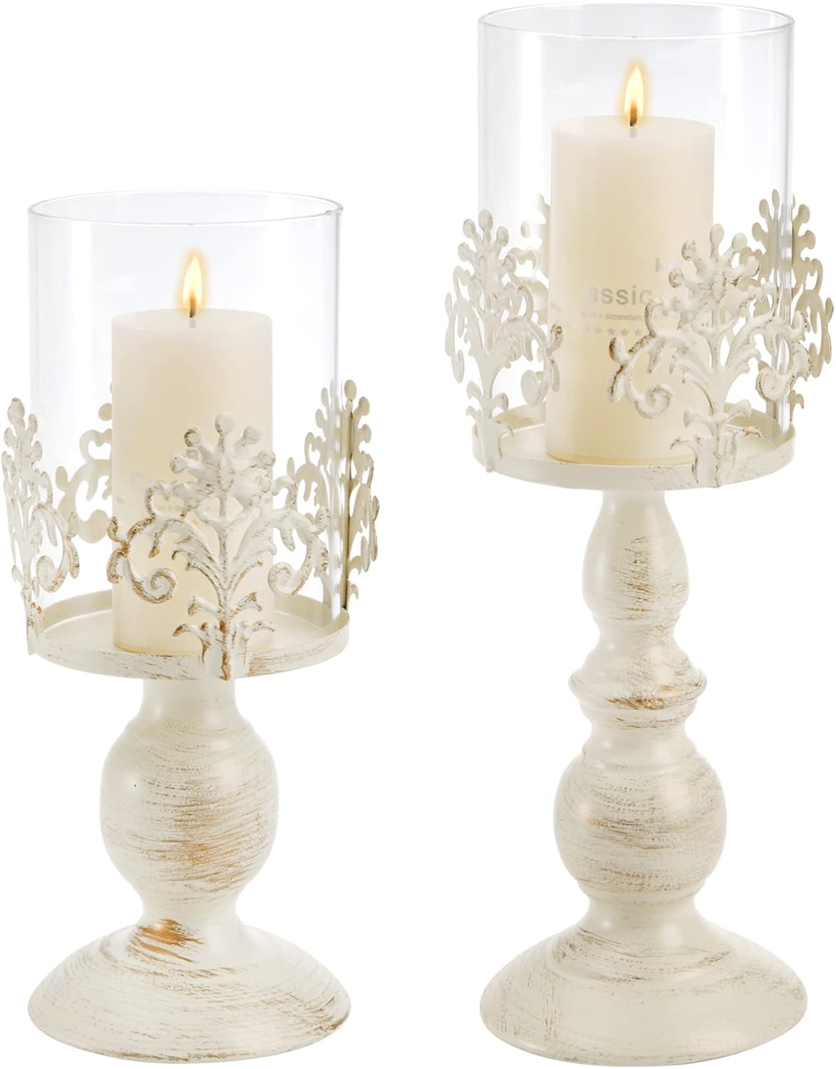 SOUJOY Set of 2 Candle Holder for Pillar Candle, Rustic Hurricane