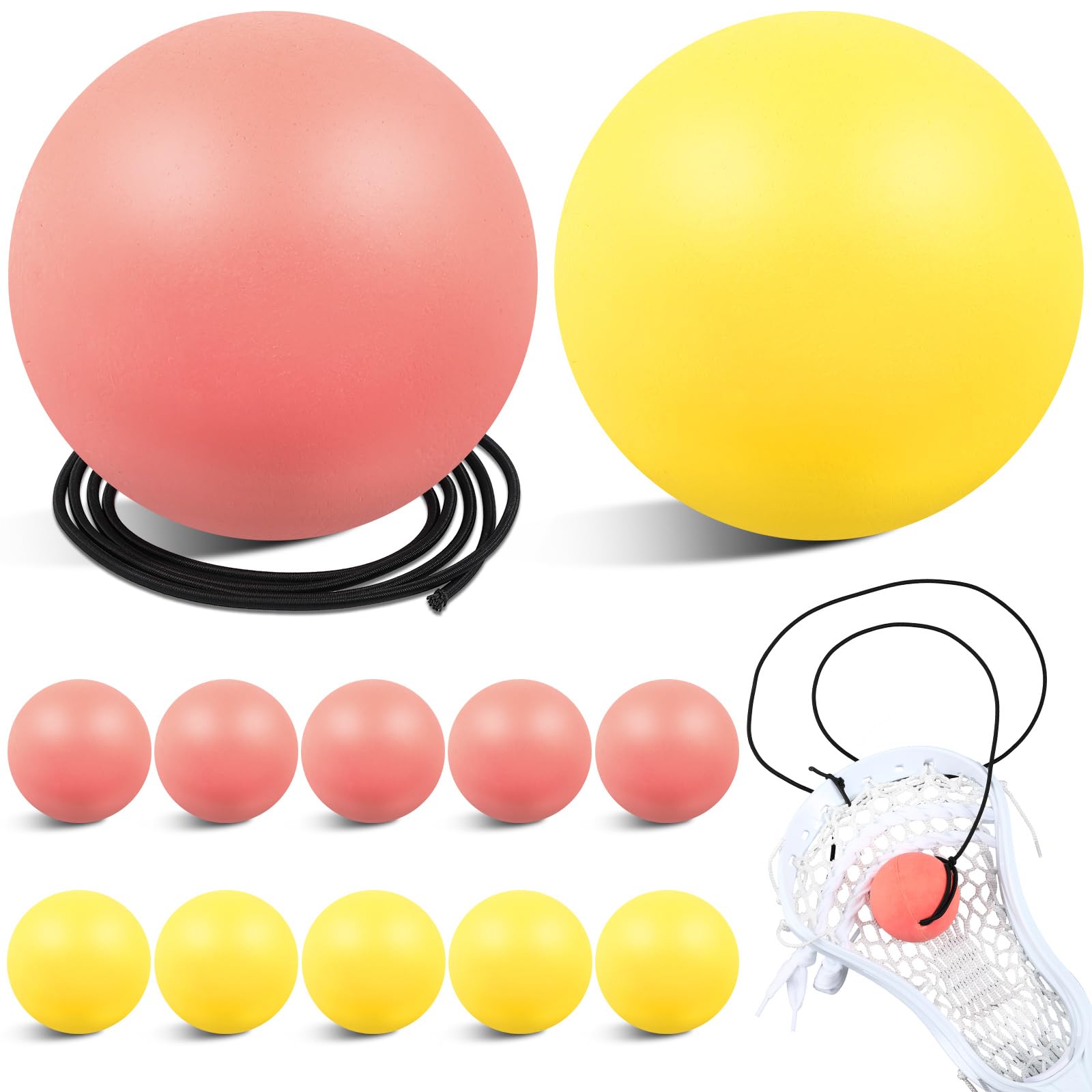 Libima 5 Packs Lacrosse Training Ball Practice Balls with Rope Lacrosse Training Equipment Rebounders for Youth Players Beginners to Self Train, Fits Many Sticks
