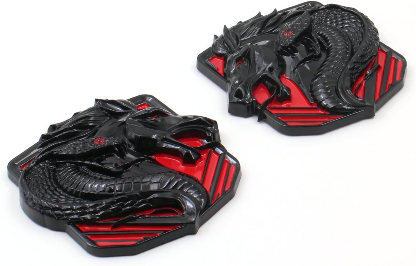 Pair Custom Dark Horse Cobra Style Emblem Compatible with 2011-2024+ Mustang F150 Dark Coyote Badge (Black Red)