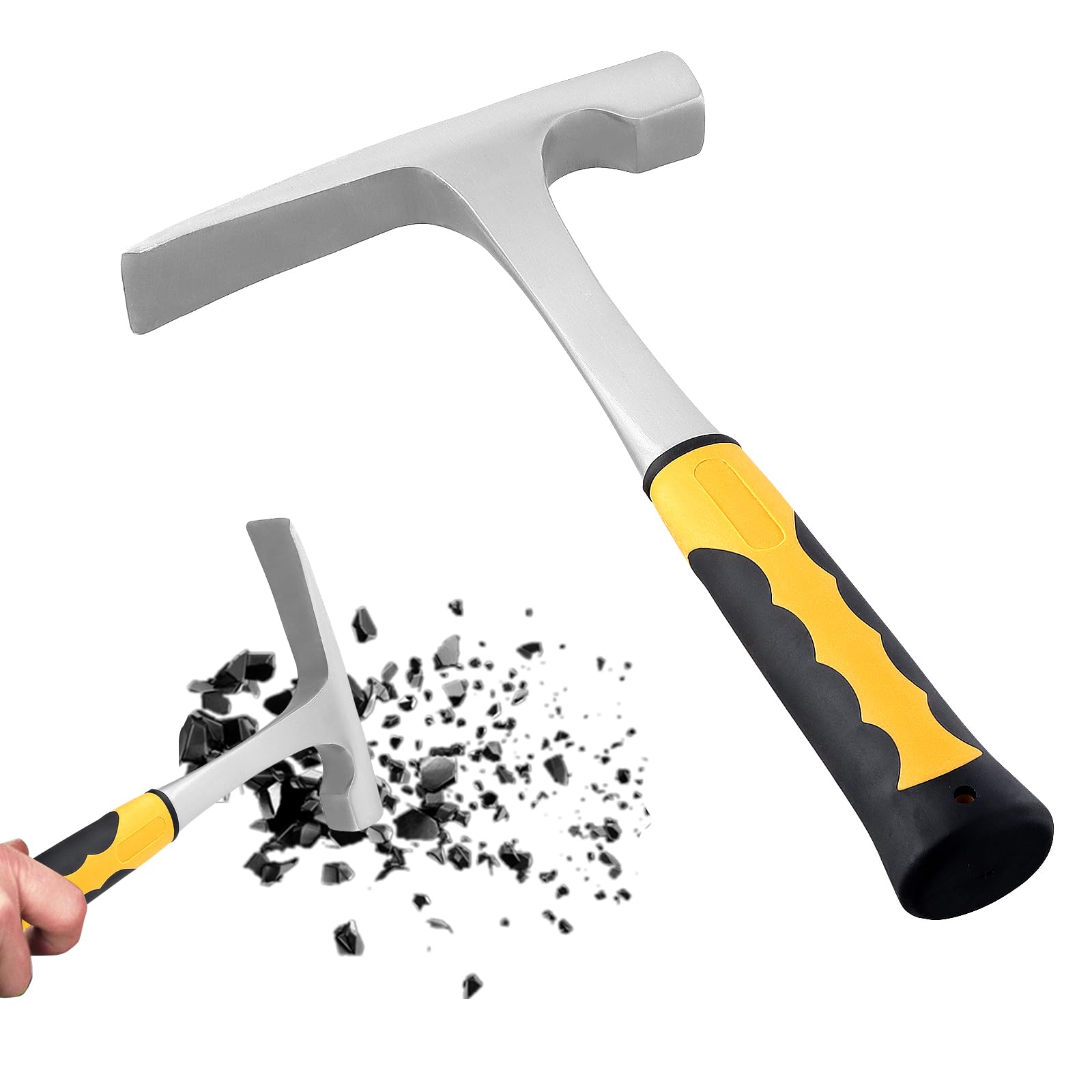 SOUJAP 24oz Carbon Steel Geological Hammer with Skid Handle, Rock Pick Hammer for Fossil, Prospecting, Bricklaying