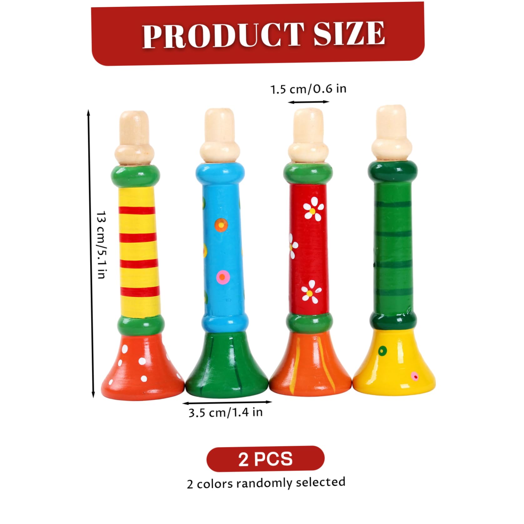 Trompeta de juguete 2 piezas pequeña de madera linda y segura trompeta para niños pequeños juego de simulación divertidos instrumentos musicales para niños de 1 a 3 años, color aleatorio, latón de vi — view 6