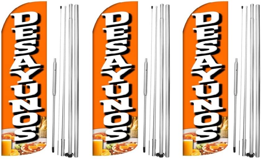 OnPoint Wares Desayunos Flag with Complete Hybrid Pole Set – Pack of 1 Outdoor Advertising Banner | Weatherproof Polyester Business Flag