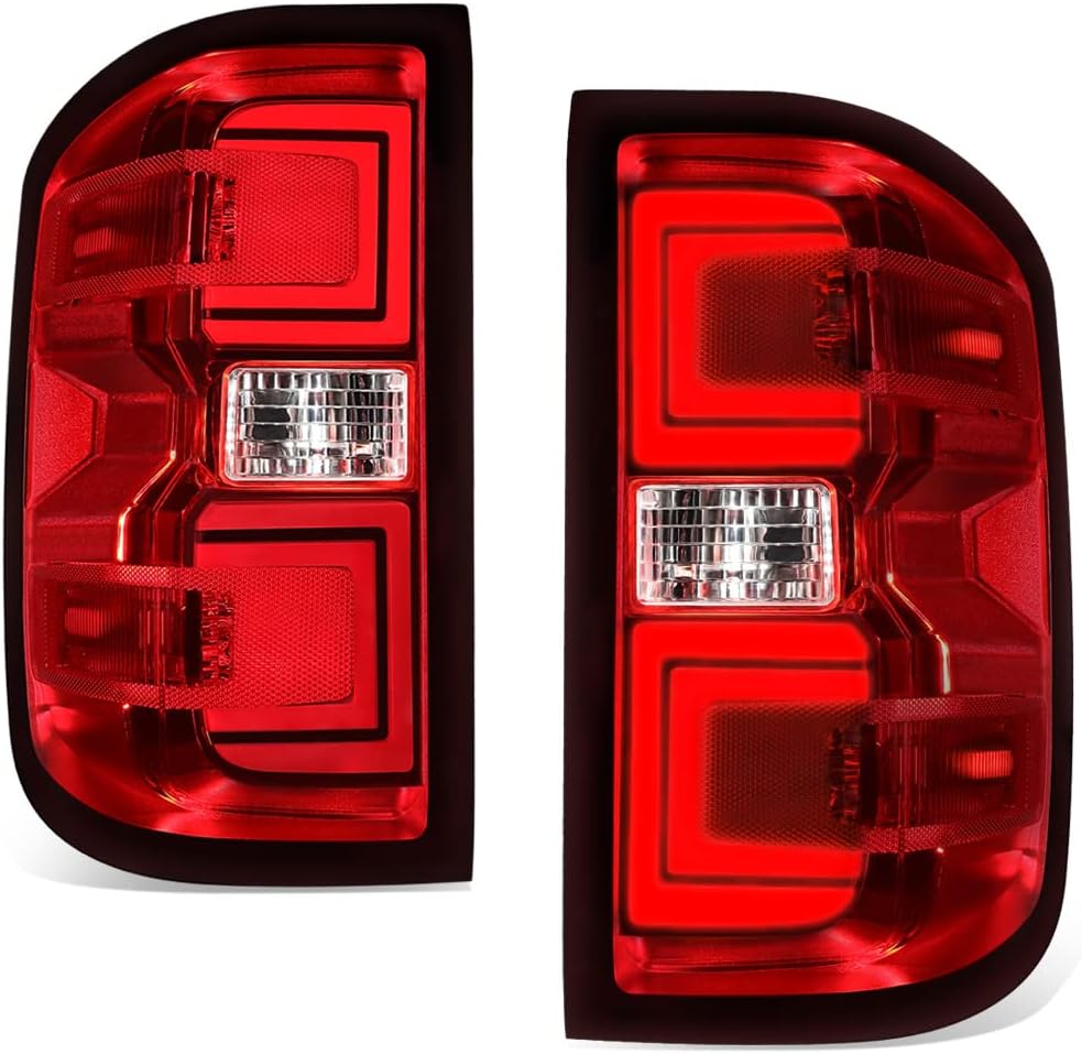 DNA MOTORING TL-ZTL-002E-RD Pair of LED Tail Lights Brake Lamps Compatible with 15-19 Silverado 2500 HD 3500 HD/Sierra 3500 HD,Red Clear Lens