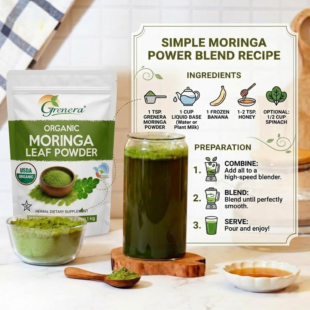 Grenera Organic Moringa Powder | Moringa Oleifera Leaf | Plant Based Ingredient | Lab Tested for Quality | Easy Mix for Smoothies, Drinks & Recipes | from Organic Farms in India | 2.2 lbs (1 kg) — Amazon image 3