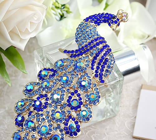 Image of Gyn&Joy 5 Inch Art Gorgeous Peacock Austrian Crystal Rhinestone Brooch Pins