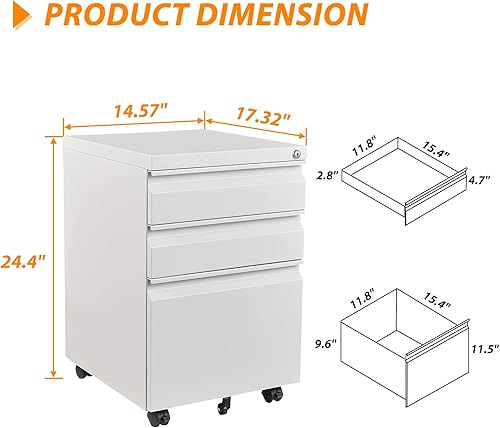 Miniatura 32 de Archivador de 3 cajones, archivadores para oficina en casa, gabinete de almacenamiento vertical de metal con cerradura, archivador de bloqueo
